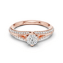Rose gold split shank diamond ring with round center diamond and pavé side rows