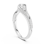 White gold pavé split-shank engagement ring with round center diamond, angled view