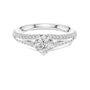 White gold pavé split-shank engagement ring with round center diamond, top view