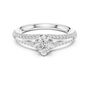 White gold pavé split-shank engagement ring with round center diamond, top view