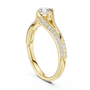 Yellow gold split shank diamond ring with round center stone and pavé side accents