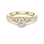 Yellow gold split shank diamond ring with round center diamond and pavé row setting