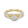 Yellow gold split shank diamond ring with round center diamond and pavé band