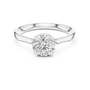 White gold solitaire engagement ring with round center diamond and hidden halo border
