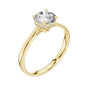 Yellow gold diamond ring with round center stone and curved hidden halo