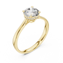 Yellow gold diamond ring with round center stone and curved hidden halo