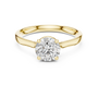 Yellow gold diamond ring with round center diamond in halo prongs
