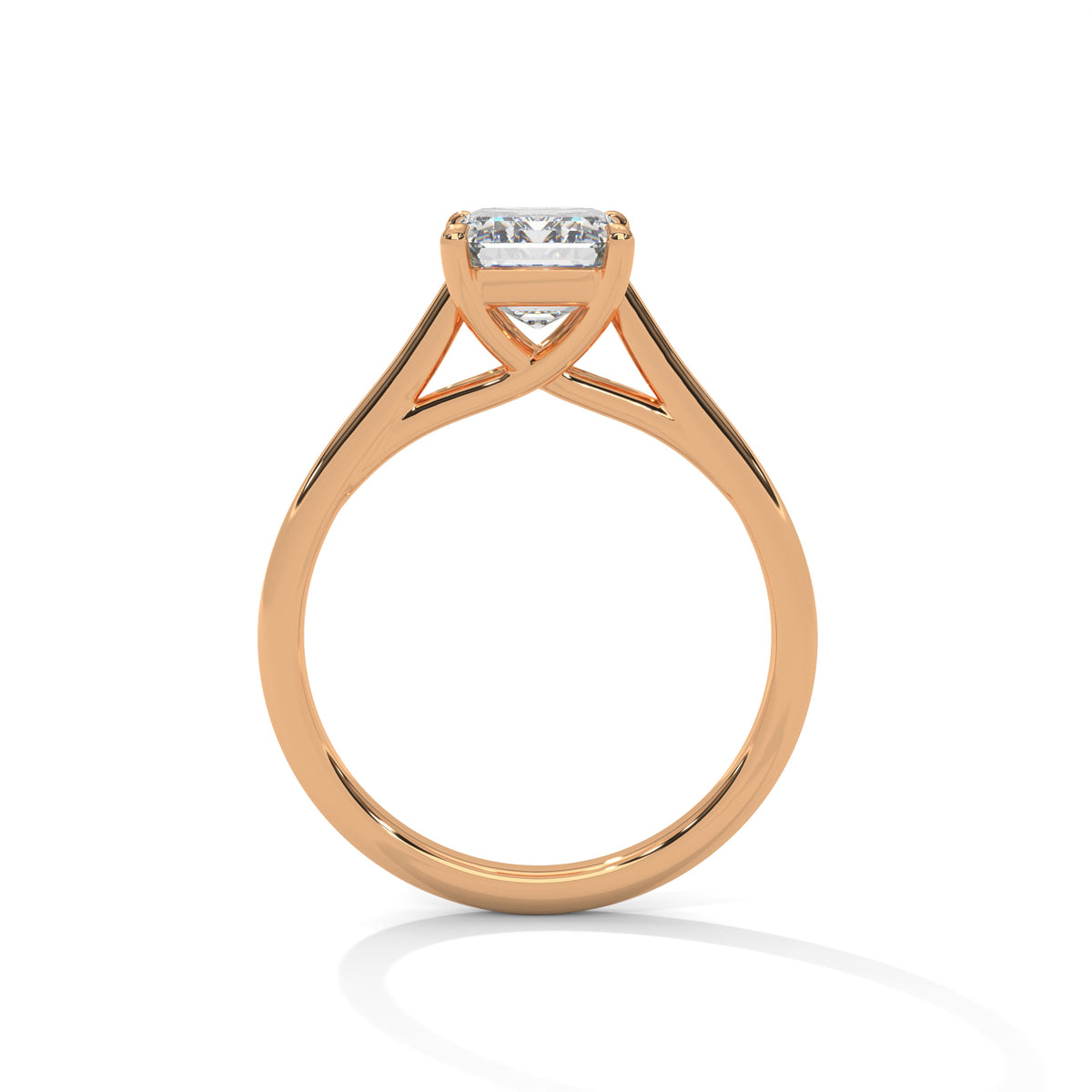 Rose gold radiant-cut solitaire trellis engagement ring with square center stone