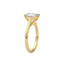 Yellow gold radiant-cut solitaire trellis ring, side view with square center stone