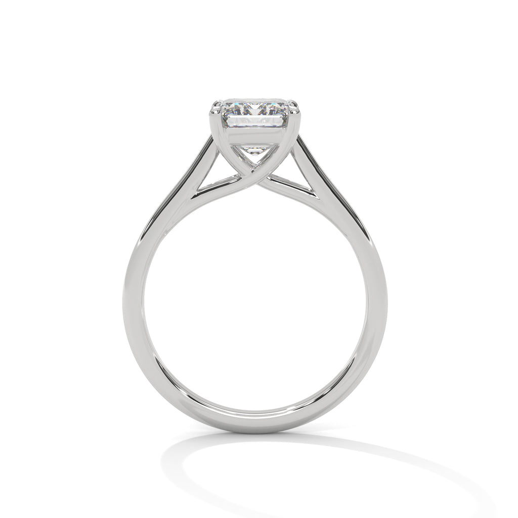 White gold radiant-cut solitaire trellis engagement ring, front view