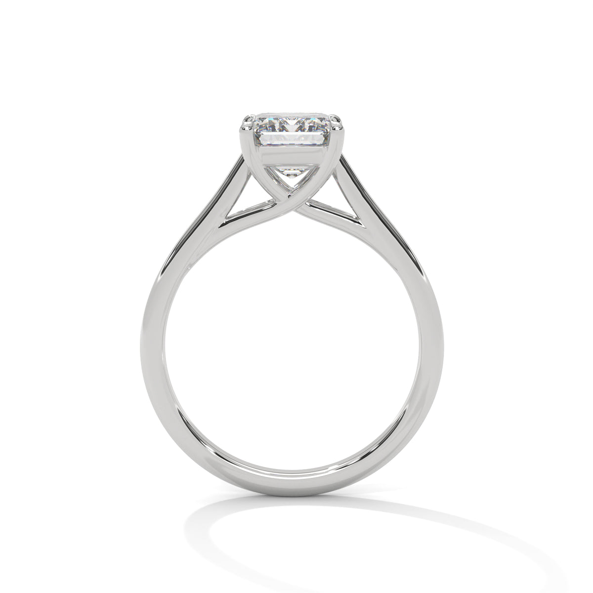 White gold radiant-cut solitaire trellis engagement ring, front view