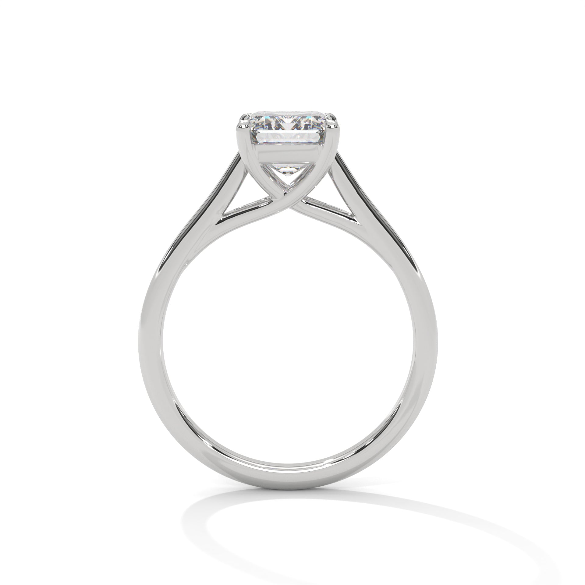White gold radiant-cut solitaire trellis engagement ring, front view