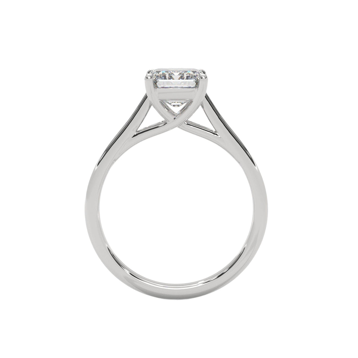 White gold radiant-cut solitaire trellis engagement ring, front view