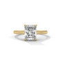 Yellow gold solitaire ring with square radiant-cut diamond and four prong setting
