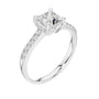 Platinum princess-cut pavé engagement ring with rectangular center diamond and side diamond accents