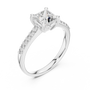 Platinum princess-cut pavé engagement ring with rectangular center diamond and side diamond accents