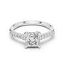 White metal princess-cut diamond ring with pavé band and square center diamond.