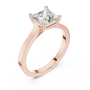 Rose gold princess-cut solitaire engagement ring with square center diamond, angled view