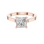 Rose gold princess-cut solitaire engagement ring with square center diamond, front view