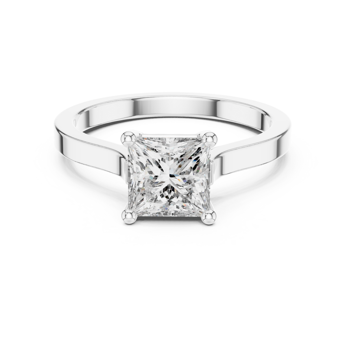 Platinum princess-cut solitaire engagement ring with square center diamond, front view
