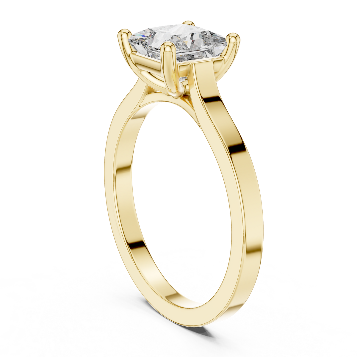 Yellow gold princess-cut diamond solitaire ring with four-prong setting