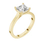 Yellow gold princess-cut diamond solitaire ring, angled view, four prongs
