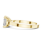 Yellow gold solitaire diamond ring, side view with princess-cut stone