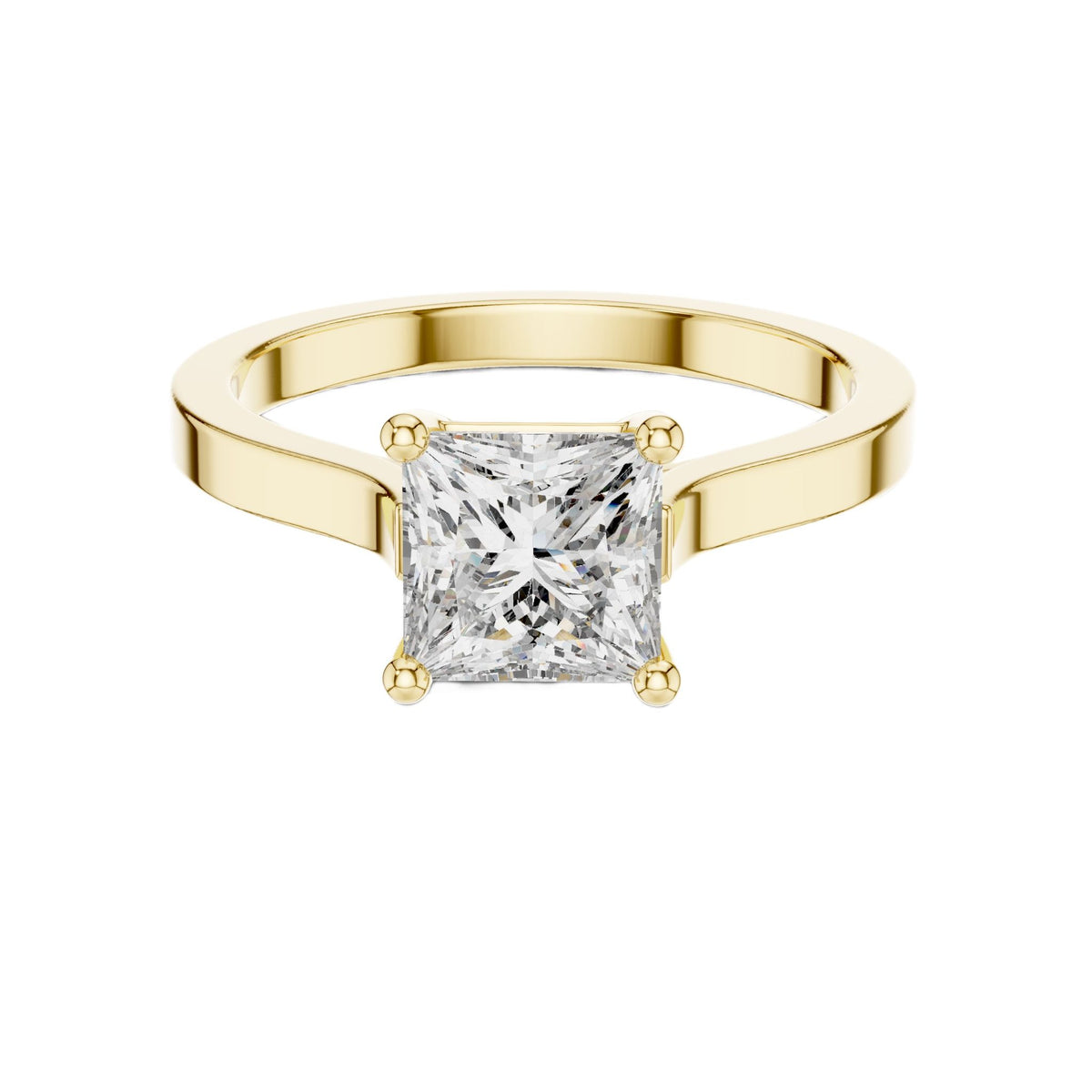 Yellow gold princess-cut diamond solitaire ring with polished band and prongs