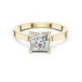 Yellow gold princess-cut diamond solitaire ring with polished band and prongs