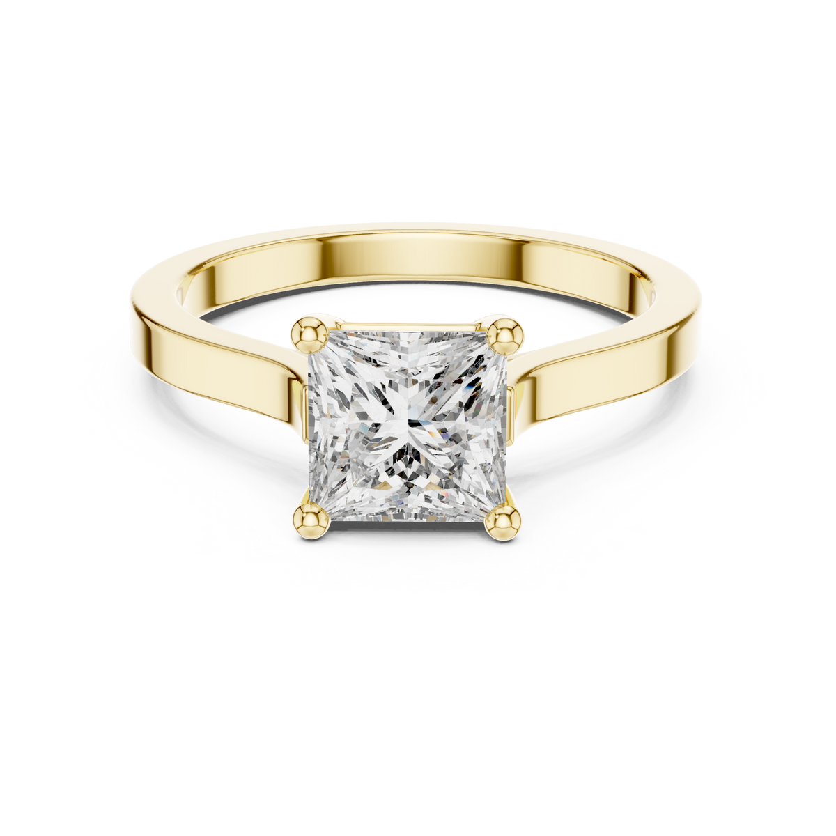 Yellow gold princess-cut diamond solitaire ring with polished band and prongs