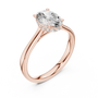 Rose gold engagement ring with oval center diamond and pavé halo band