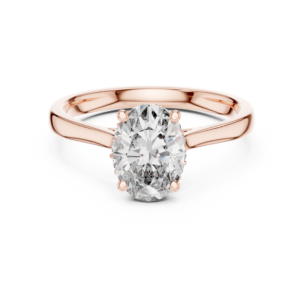 Rose gold oval diamond engagement ring with oval center stone and pavé details