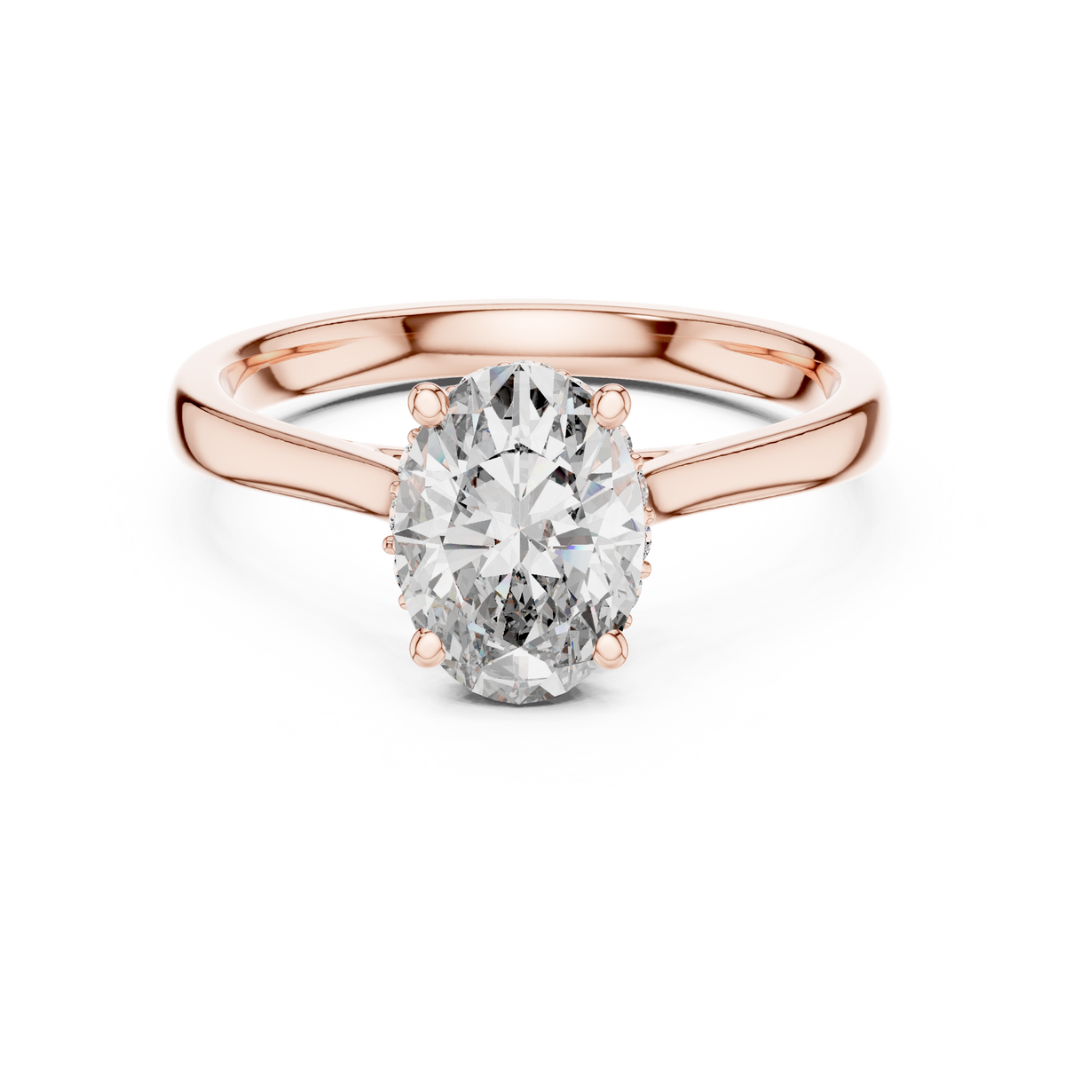 Rose gold oval diamond engagement ring with oval center stone and pavé details