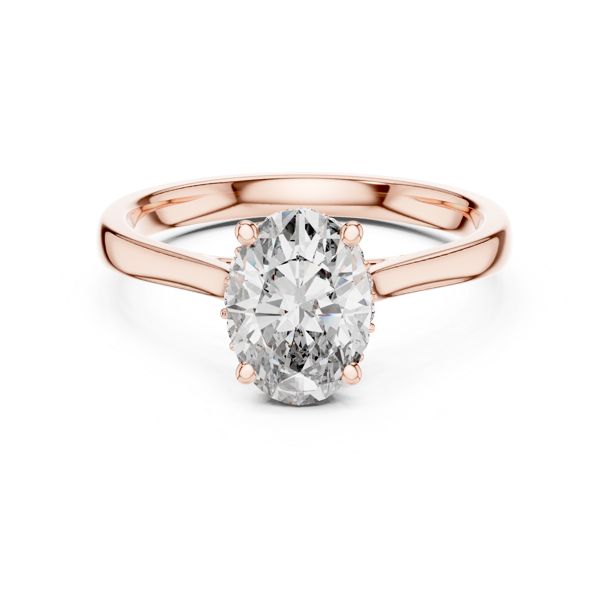 Rose gold oval diamond engagement ring with oval center stone and pavé details