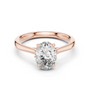 Rose gold oval diamond ring with center oval stone and hidden halo prongs
