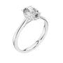 White gold engagement ring with oval center diamond and pavé halo band