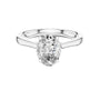White gold oval diamond engagement ring with oval center stone and pavé shank