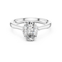White gold oval diamond engagement ring with oval center stone and pavé shank
