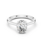 White gold oval diamond ring with center oval stone and hidden halo prongs