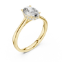 Yellow gold oval diamond ring with raised halo detail and tapered shank