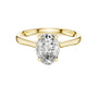 Yellow gold oval diamond ring with center oval stone and hidden halo accents