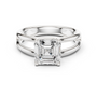 White gold split-shank diamond ring with square Asscher center stone