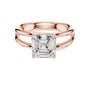 Rose gold split shank Asscher cut diamond ring with four-prong center setting