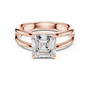 Rose gold split shank Asscher cut diamond ring with four-prong center setting