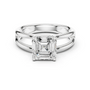 White gold Asscher cut diamond ring with split shank and four-prong center