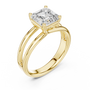Yellow gold Asscher cut diamond ring with split band and four-prong top setting