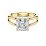 Yellow gold split-shank diamond ring with square Asscher center stone