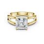 Yellow gold split-shank diamond ring with square Asscher center stone