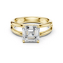 Yellow gold Asscher cut diamond ring with split shank and four-prong center