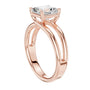 Rose gold split shank diamond ring showing side profile of the prong-set stone